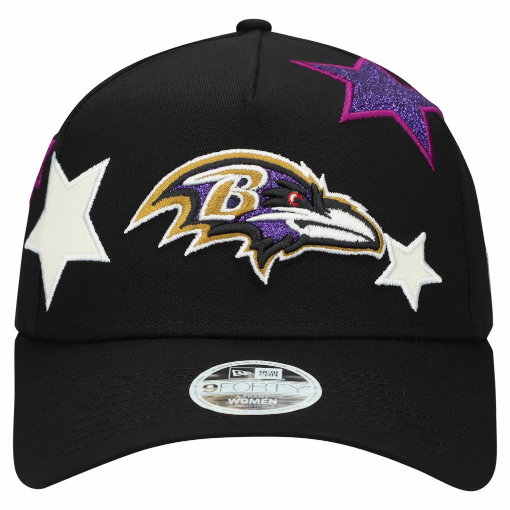 Baltimore Ravens New Era Women's Stardom A-Frame 9FORTY Adjustable Hat Black | NFL