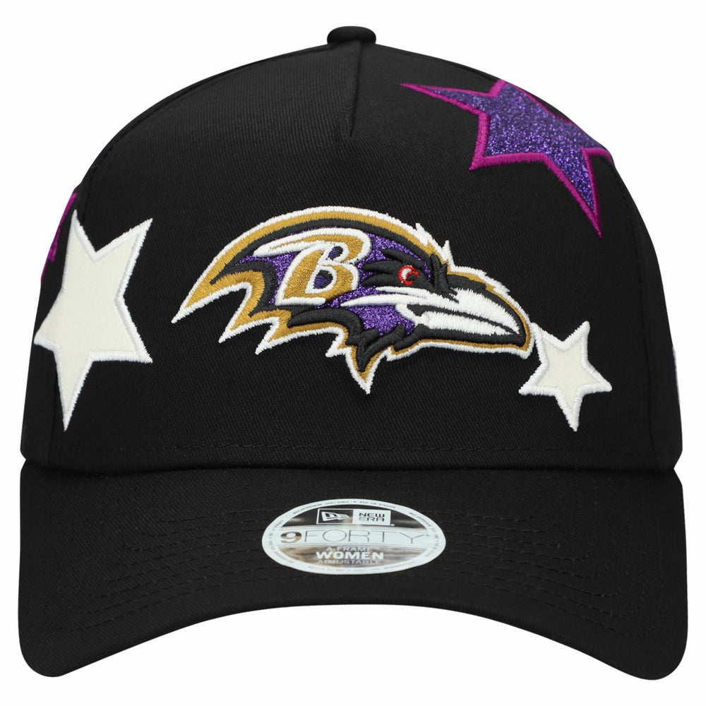 Baltimore Ravens New Era Women's Stardom A-Frame 9FORTY Adjustable Hat Black | NFL