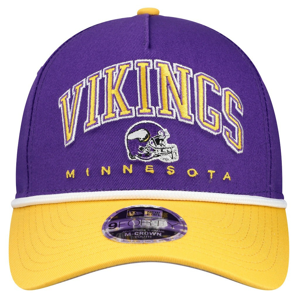 Minnesota Vikings New Era Youth Arch COOLERA 9FORTY A-Frame Adjustable Hat Purple/Gold | NFL