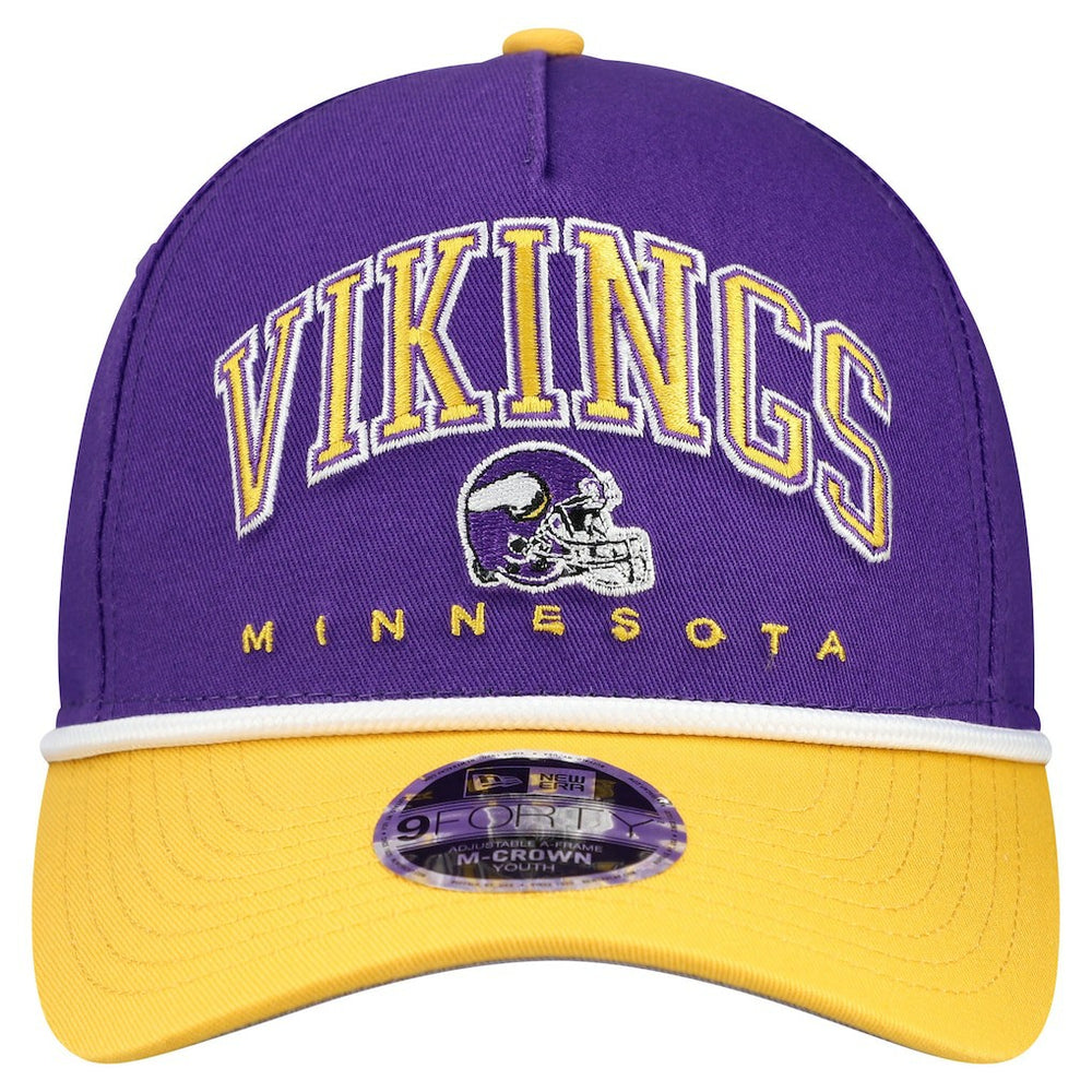 Minnesota Vikings New Era Youth Arch COOLERA 9FORTY A-Frame Adjustable Hat Purple/Gold | NFL