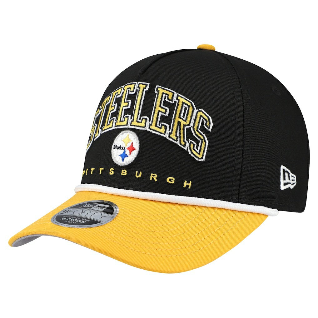 Pittsburgh Steelers New Era Youth Arch COOLERA 9FORTY A-Frame Adjustable Hat Black/Gold | NFL