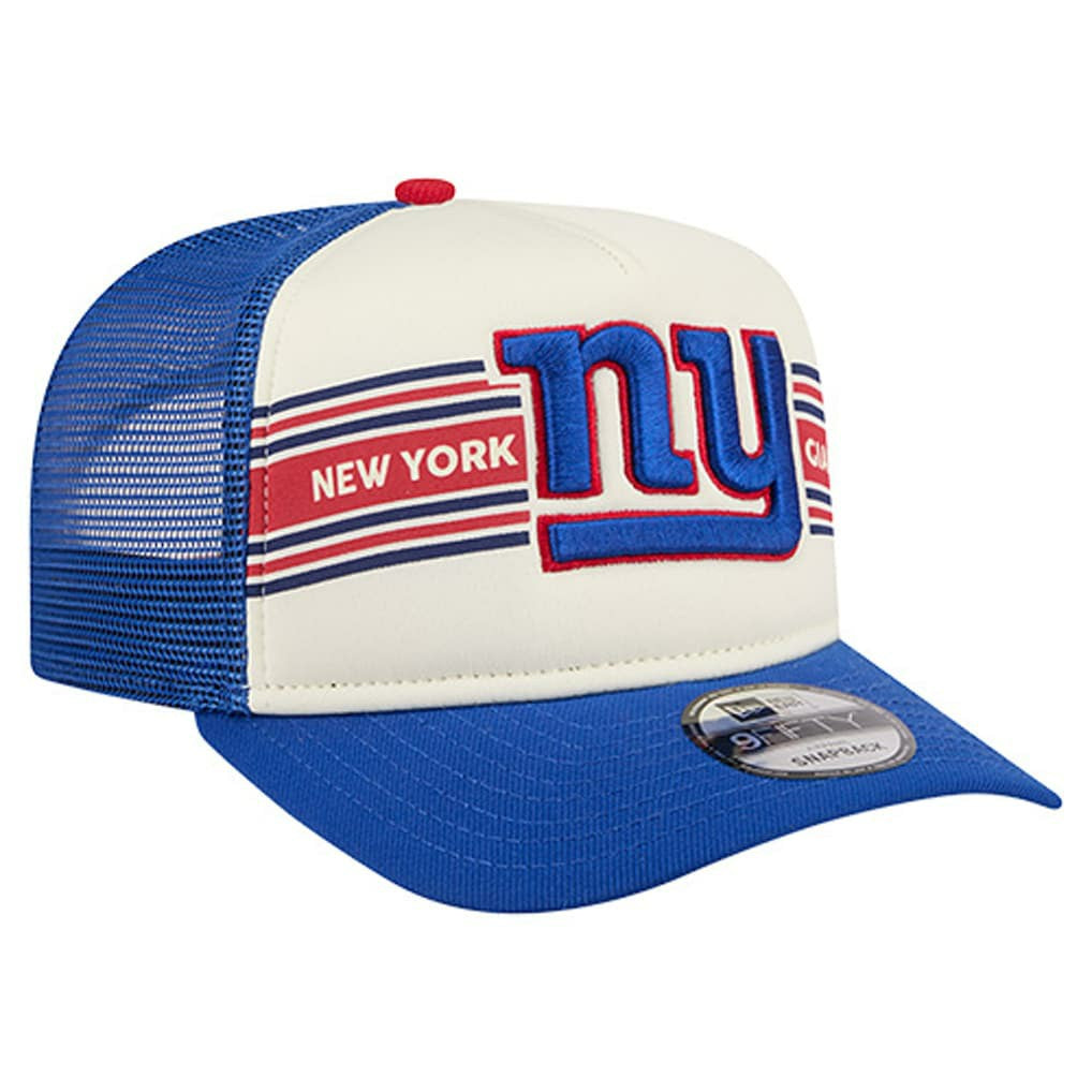 New York Giants New Era Youth Banner 9FIFTY A-Frame Adjustable Trucker Hat Cream/Royal | NFL