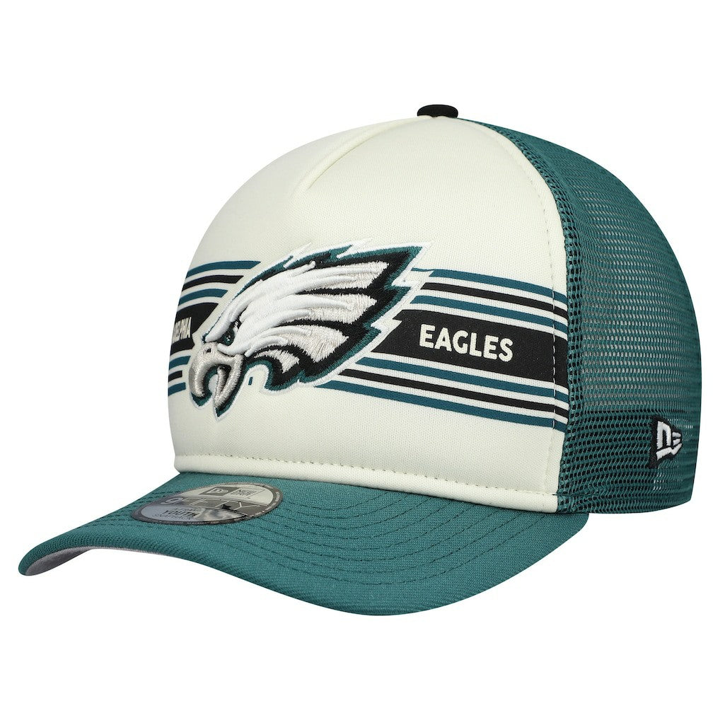 Philadelphia Eagles New Era Youth Banner 9FIFTY A-Frame Adjustable Trucker Hat Cream/Midnight Green | NFL