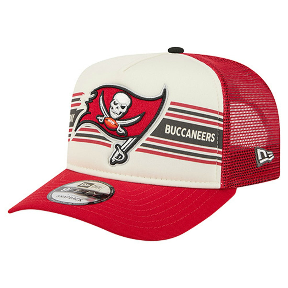 Tampa Bay Buccaneers New Era Youth Banner 9FIFTY A-Frame Adjustable Trucker Hat Cream/Red | NFL