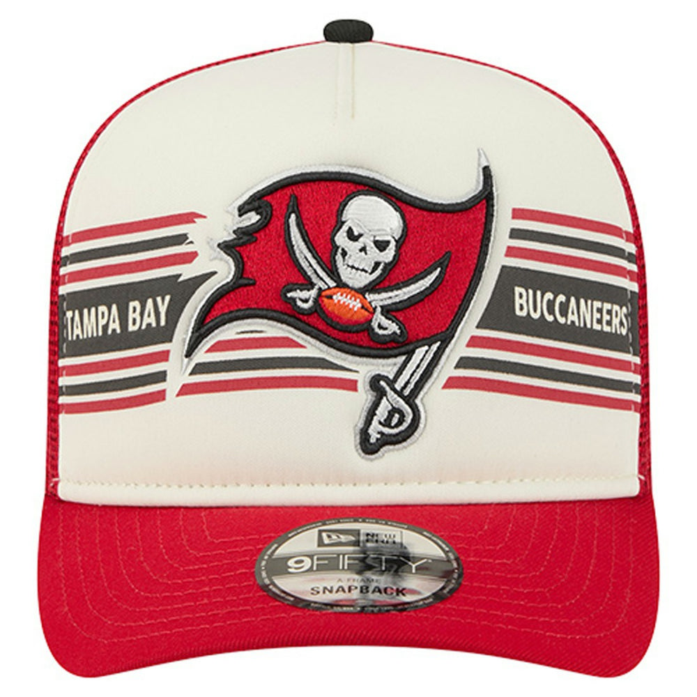 Tampa Bay Buccaneers New Era Youth Banner 9FIFTY A-Frame Adjustable Trucker Hat Cream/Red | NFL