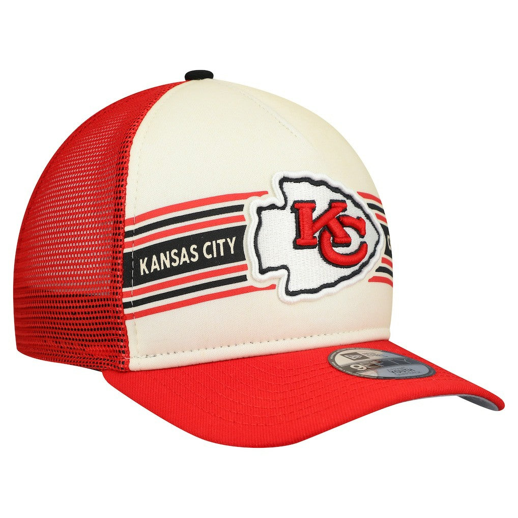 Kansas City Chiefs New Era Youth Banner 9FIFTY A-Frame Adjustable Trucker Hat Cream/Red | NFL