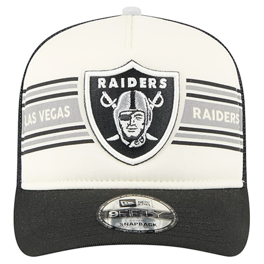 Las Vegas Raiders New Era Youth Banner 9FIFTY A-Frame Adjustable Trucker Hat Cream/Black | NFL