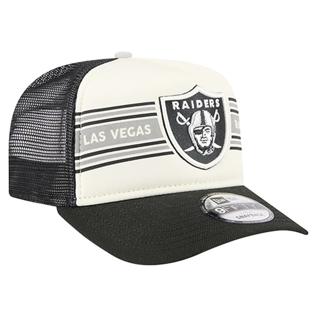 Las Vegas Raiders New Era Youth Banner 9FIFTY A-Frame Adjustable Trucker Hat Cream/Black | NFL