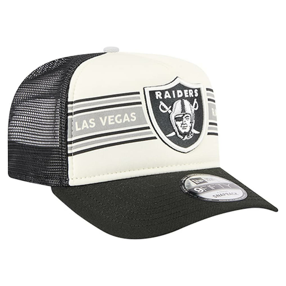 Las Vegas Raiders New Era Youth Banner 9FIFTY A-Frame Adjustable Trucker Hat Cream/Black | NFL