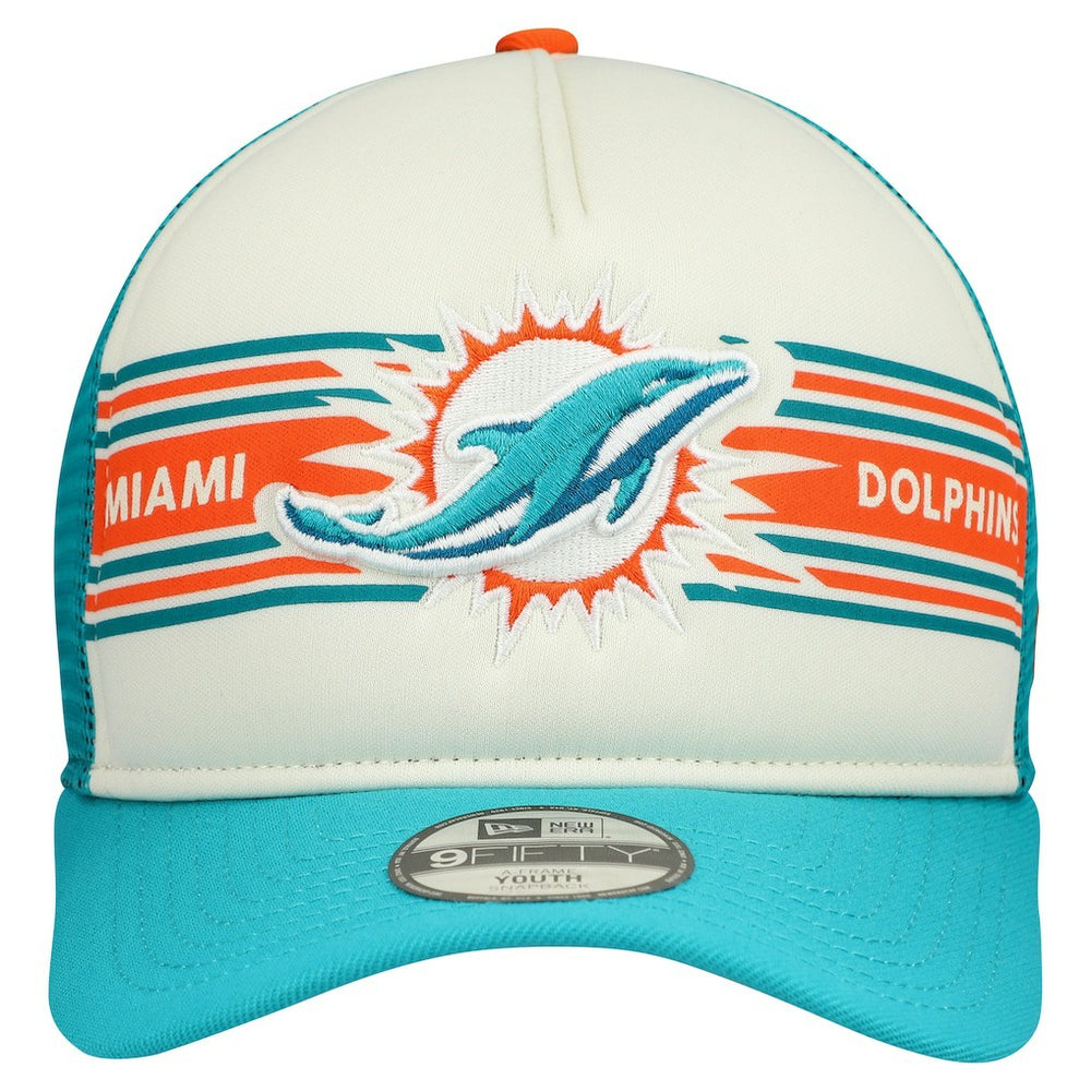 Miami Dolphins New Era Youth Banner 9FIFTY A-Frame Adjustable Trucker Hat Cream/Aqua | NFL