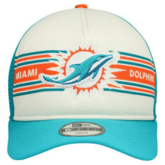 Miami Dolphins New Era Youth Banner 9FIFTY A-Frame Adjustable Trucker Hat Cream/Aqua | NFL