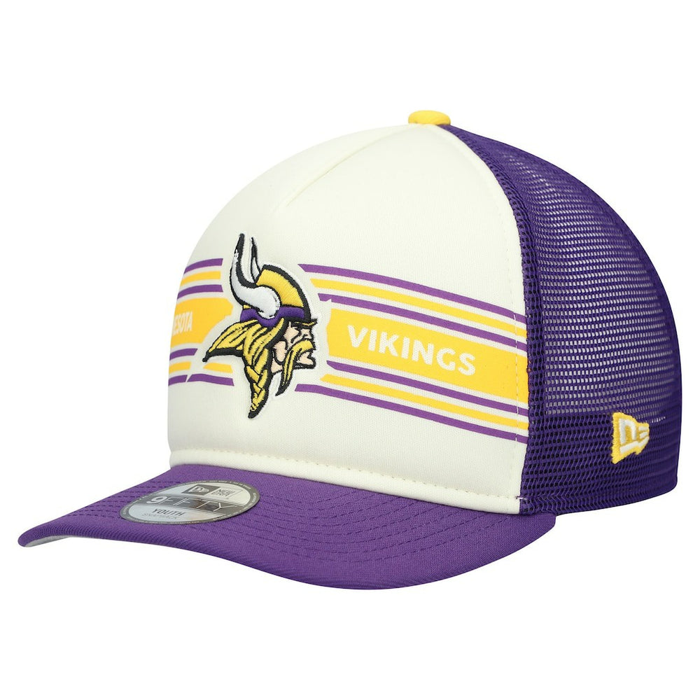 Minnesota Vikings New Era Youth Banner 9FIFTY A-Frame Adjustable Trucker Hat Cream/Purple | NFL