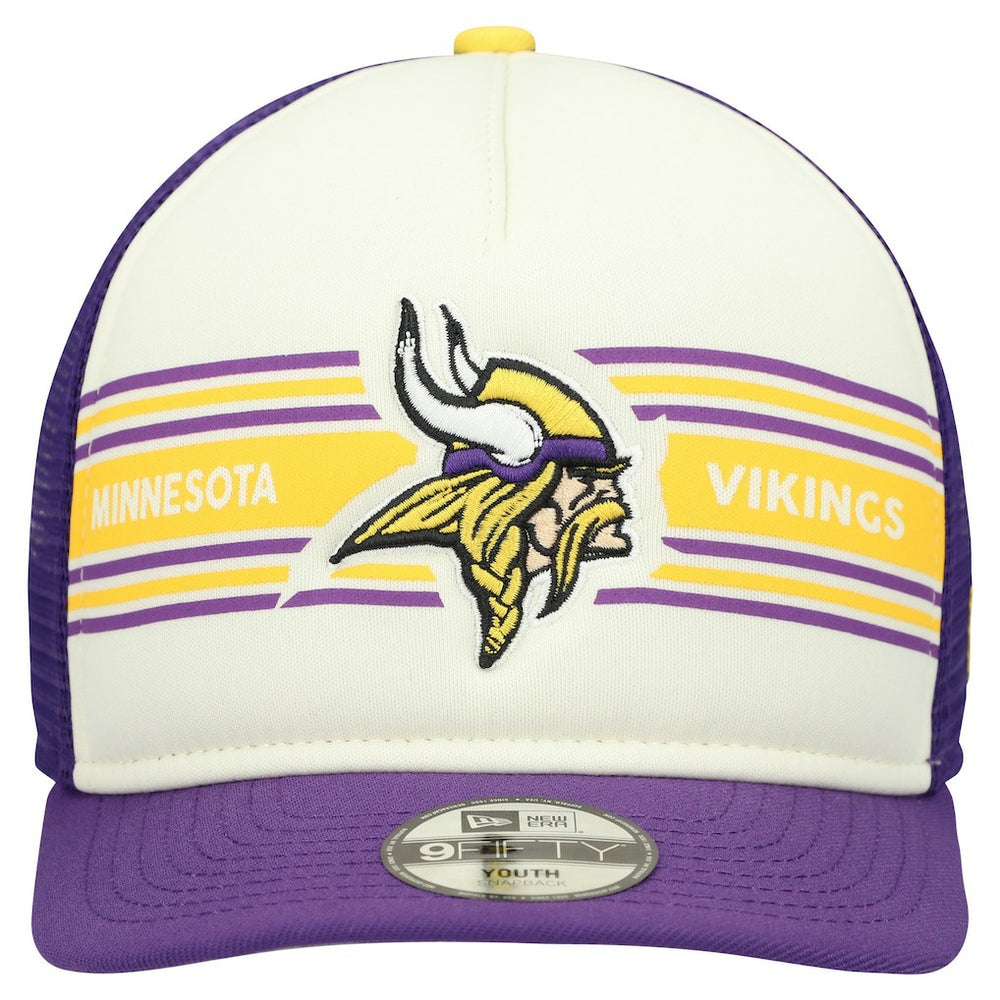 Minnesota Vikings New Era Youth Banner 9FIFTY A-Frame Adjustable Trucker Hat Cream/Purple | NFL