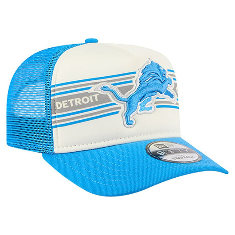 Detroit Lions New Era Youth Banner 9FIFTY A-Frame Adjustable Trucker Hat Cream/Blue | NFL