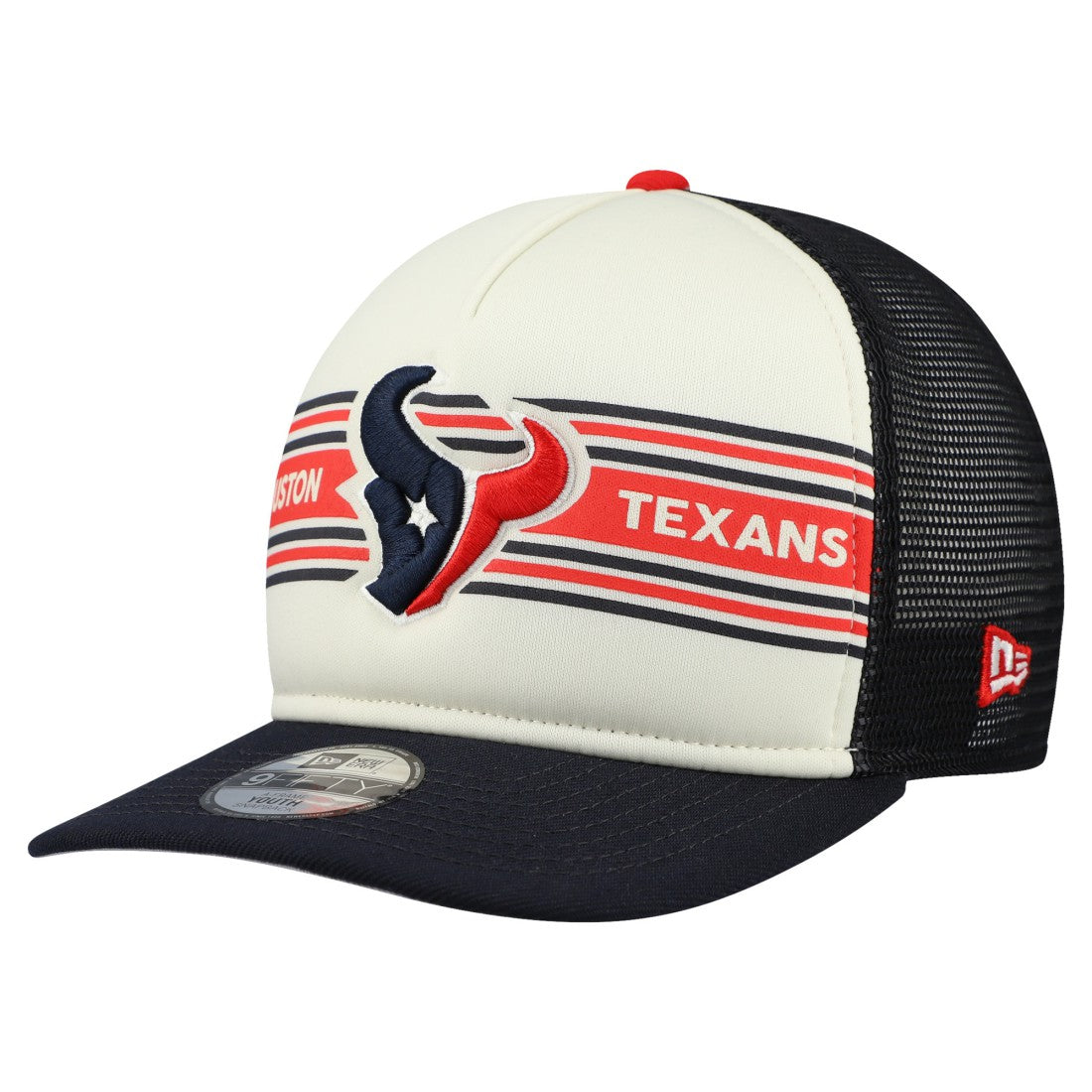 Houston Texans New Era Youth Banner 9FIFTY A-Frame Adjustable Trucker Hat Cream/Navy | NFL