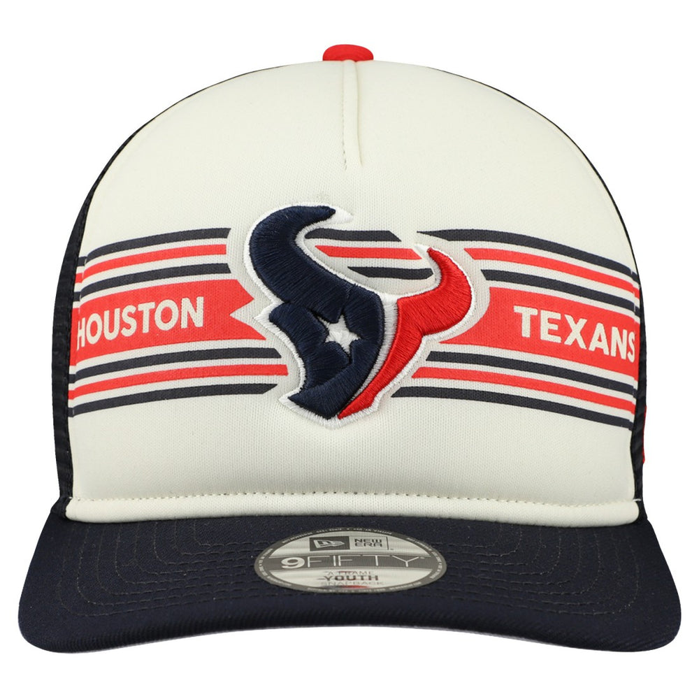 Houston Texans New Era Youth Banner 9FIFTY A-Frame Adjustable Trucker Hat Cream/Navy | NFL