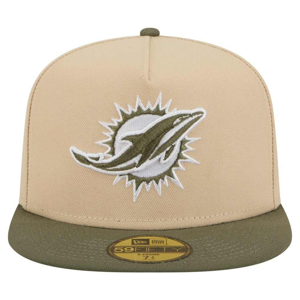 Miami Dolphins New Era Color Pack A-Frame 59FIFTY Fitted Hat Beige/Olive | NFL