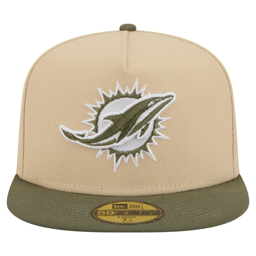Miami Dolphins New Era Color Pack A-Frame 59FIFTY Fitted Hat Beige/Olive | NFL