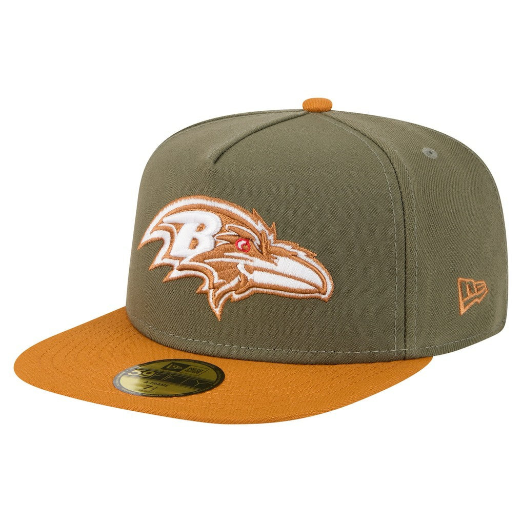Baltimore Ravens New Era Color Pack A-Frame 59FIFTY Fitted Hat Olive/Brown | NFL