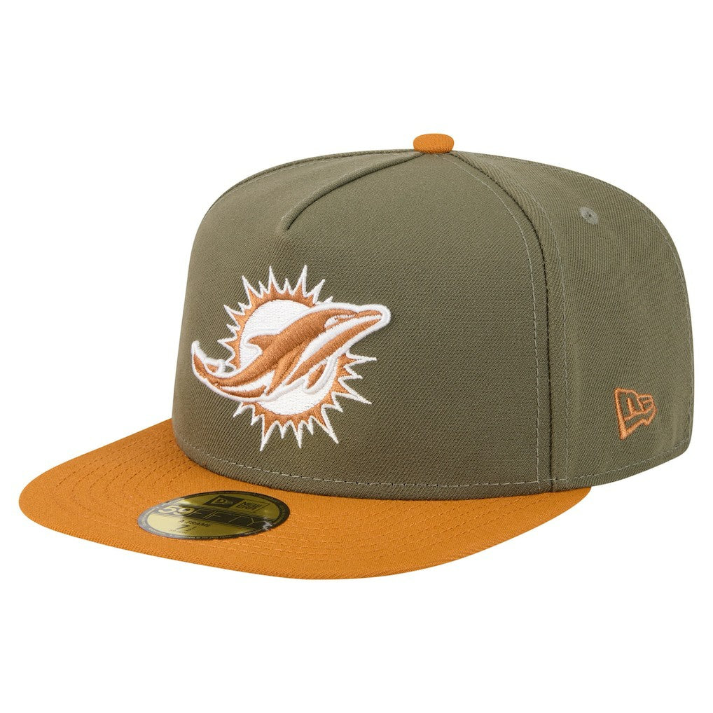 Miami Dolphins New Era Color Pack A-Frame 59FIFTY Fitted Hat Olive/Brown | NFL
