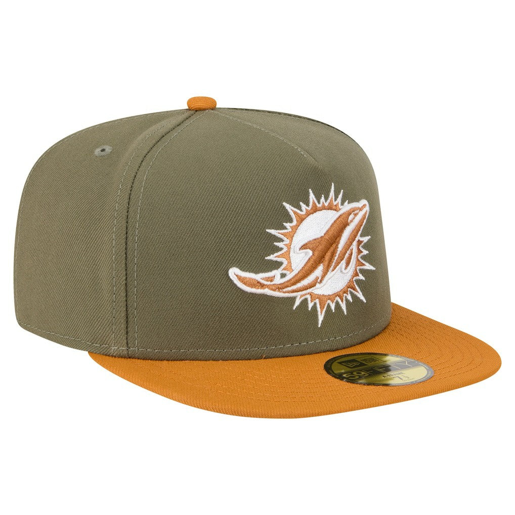 Miami Dolphins New Era Color Pack A-Frame 59FIFTY Fitted Hat Olive/Brown | NFL