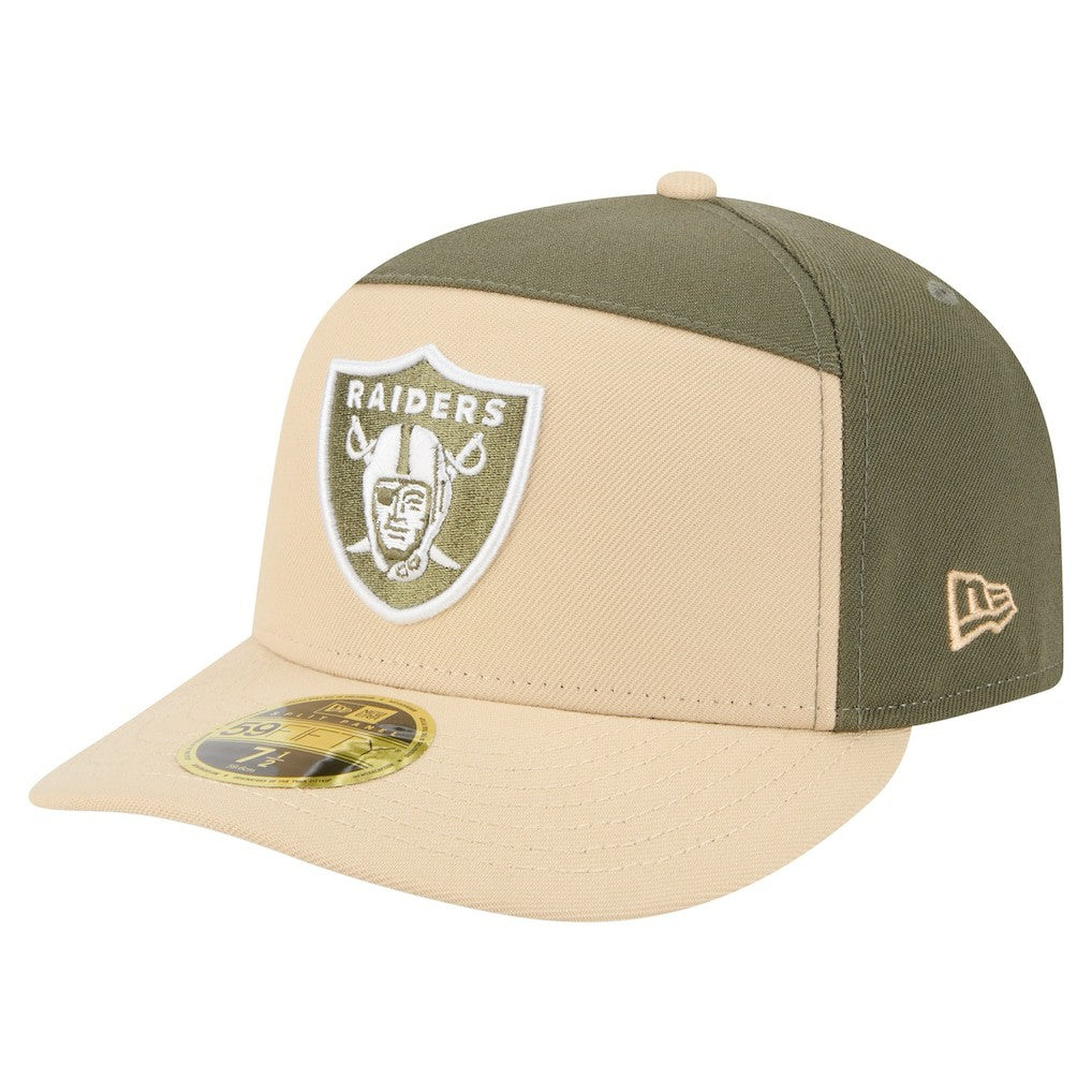 Las Vegas Raiders New Era Two-Tone Color Pack Split Panel 59FIFTY Fitted Hat Light Beige/Olive | NFL