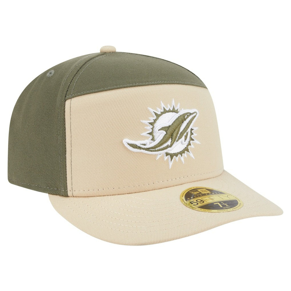 Miami Dolphins New Era Two-Tone Color Pack Split Panel 59FIFTY Fitted Hat Light Beige/Olive | NFL