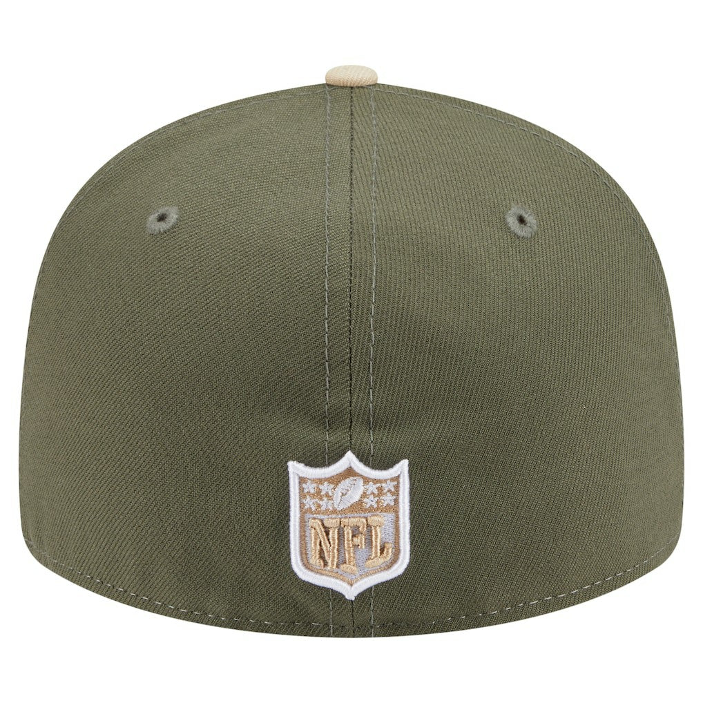 Miami Dolphins New Era Two-Tone Color Pack Split Panel 59FIFTY Fitted Hat Light Beige/Olive | NFL