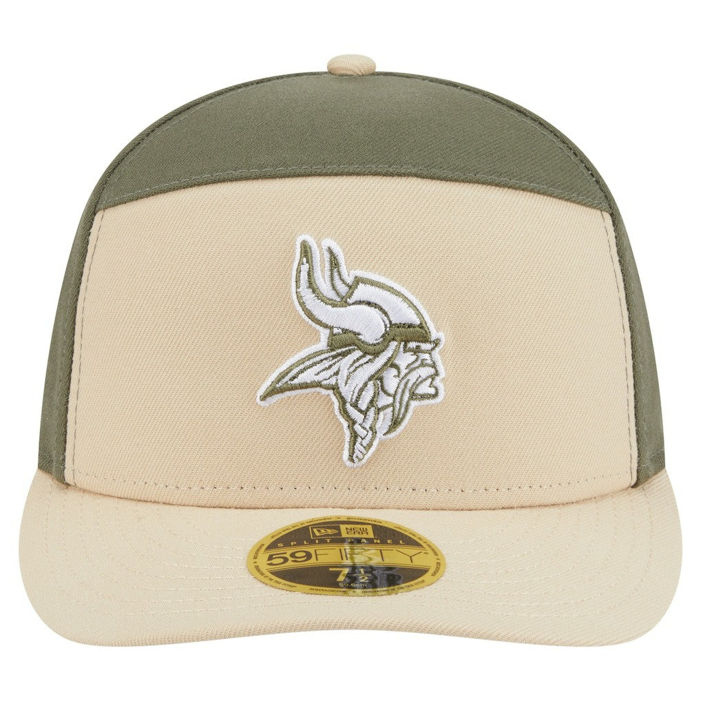 Minnesota Vikings New Era Two-Tone Color Pack Split Panel 59FIFTY Fitted Hat Light Beige/Olive | NFL