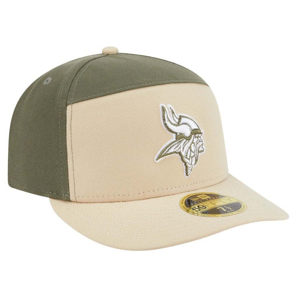 Minnesota Vikings New Era Two-Tone Color Pack Split Panel 59FIFTY Fitted Hat Light Beige/Olive | NFL