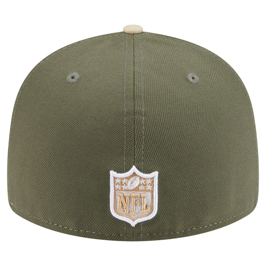 Minnesota Vikings New Era Two-Tone Color Pack Split Panel 59FIFTY Fitted Hat Light Beige/Olive | NFL