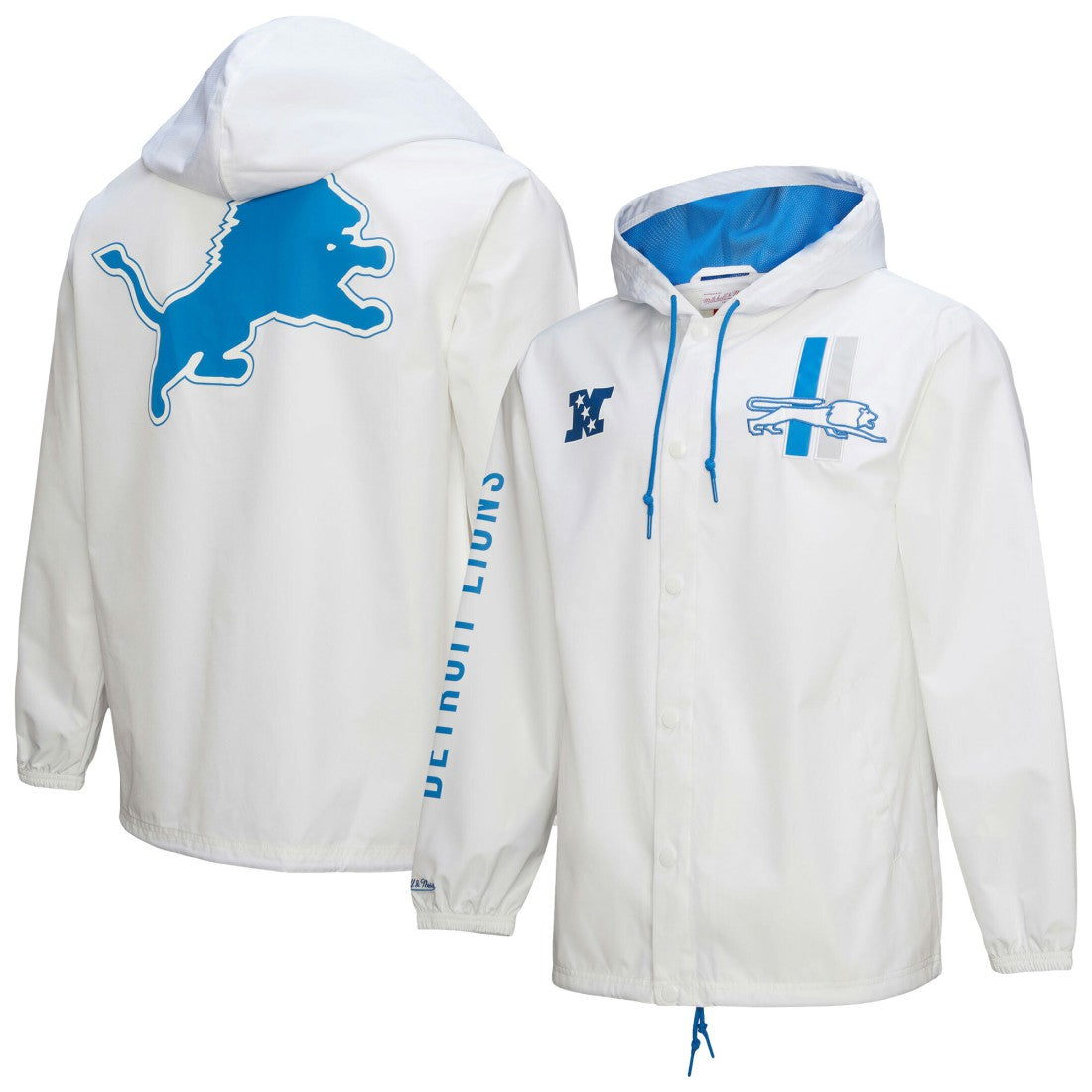 Detroit Lions Vintage Logo Coaches Full-Snap Hoodie Jacket White | Mitchell & Ness