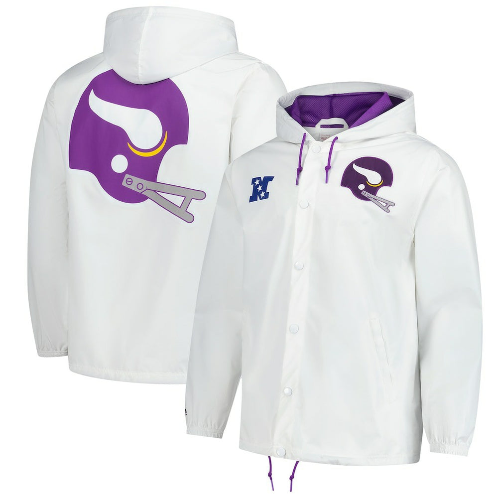 Minnesota Vikings Vintage Logo Coaches Full-Snap Hoodie Jacket White | Mitchell & Ness