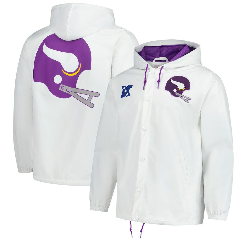 Minnesota Vikings Vintage Logo Coaches Full-Snap Hoodie Jacket White | Mitchell & Ness