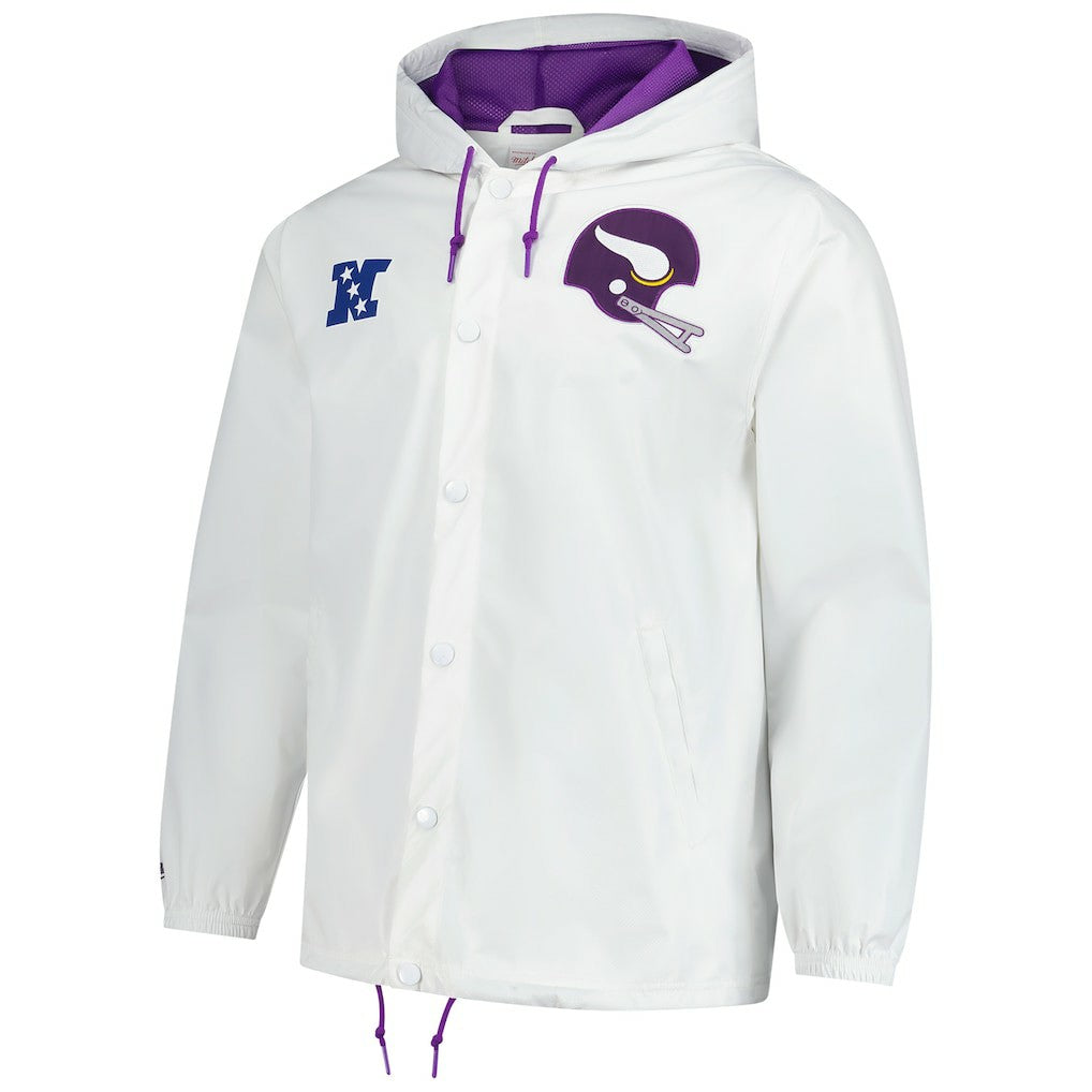 Minnesota Vikings Vintage Logo Coaches Full-Snap Hoodie Jacket White | Mitchell & Ness