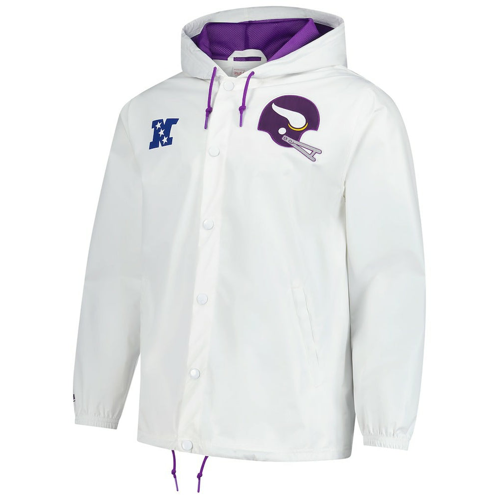 Minnesota Vikings Vintage Logo Coaches Full-Snap Hoodie Jacket White | Mitchell & Ness