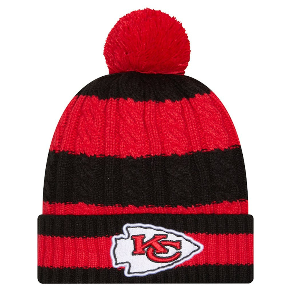Kansas City Chiefs New Era Women's Braided Cuffed Knit Hat with Pom Red | NFL