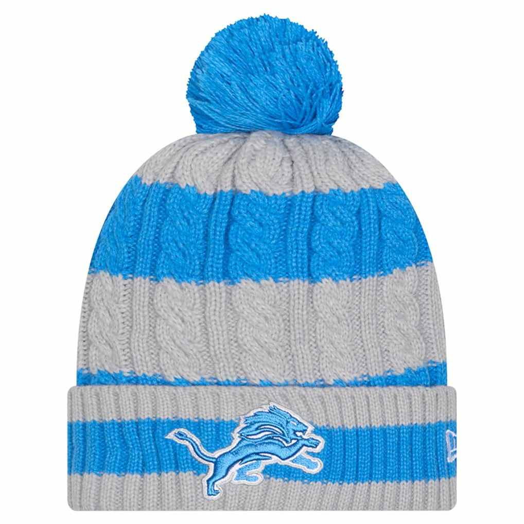 Detroit Lions New Era Women's Braided Cuffed Knit Hat with Pom Blue | NFL