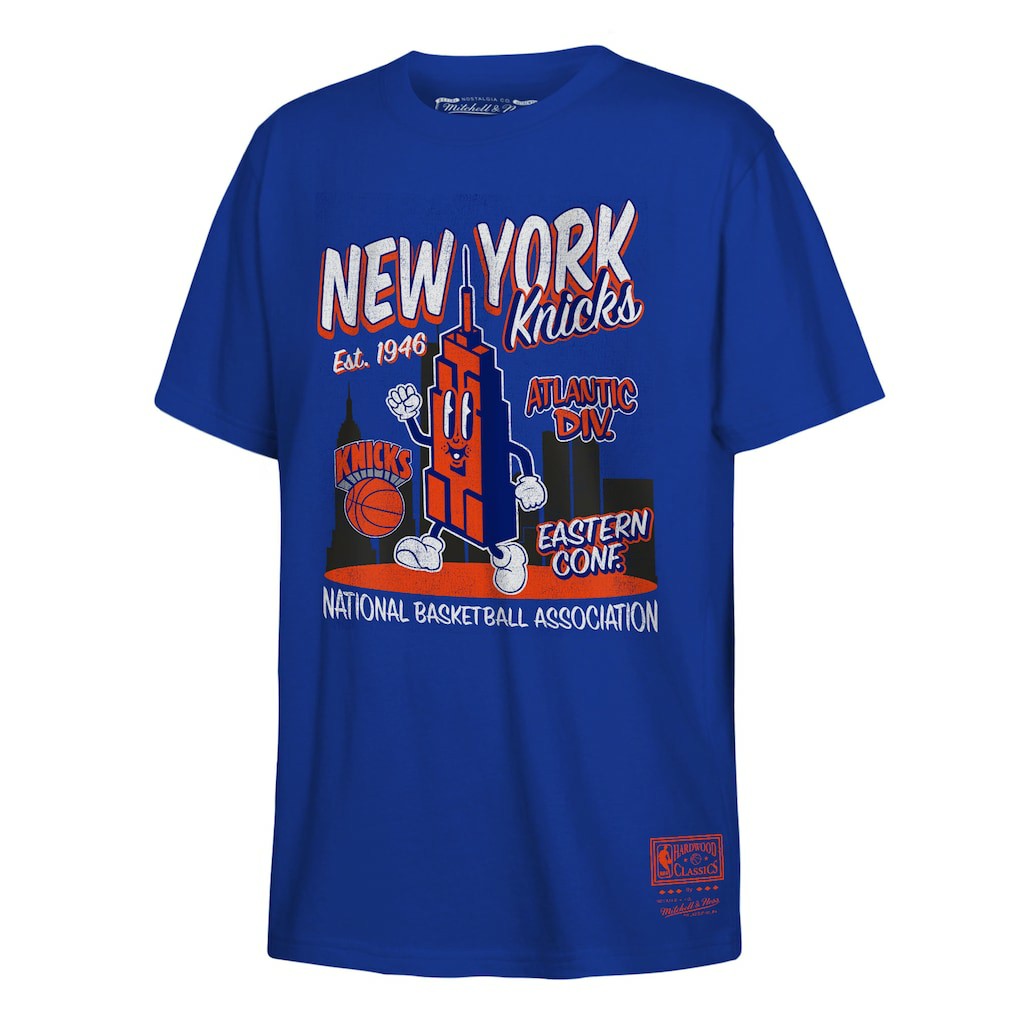 New York Knicks Youth Retro Mascot Script T-Shirt Blue - NBA