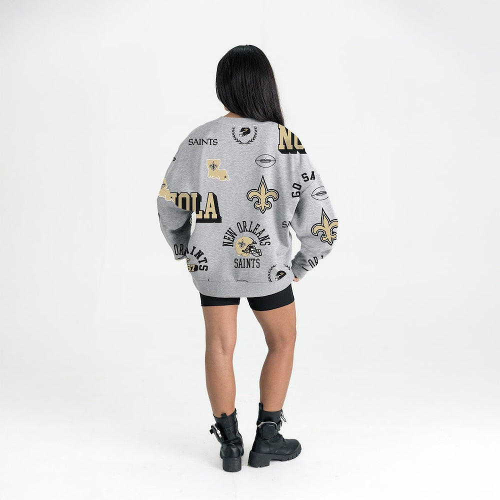 New Orleans Saints Gameday Couture Women's Always On Repeat Fleece Sweatshirt Heather Gray | NFL