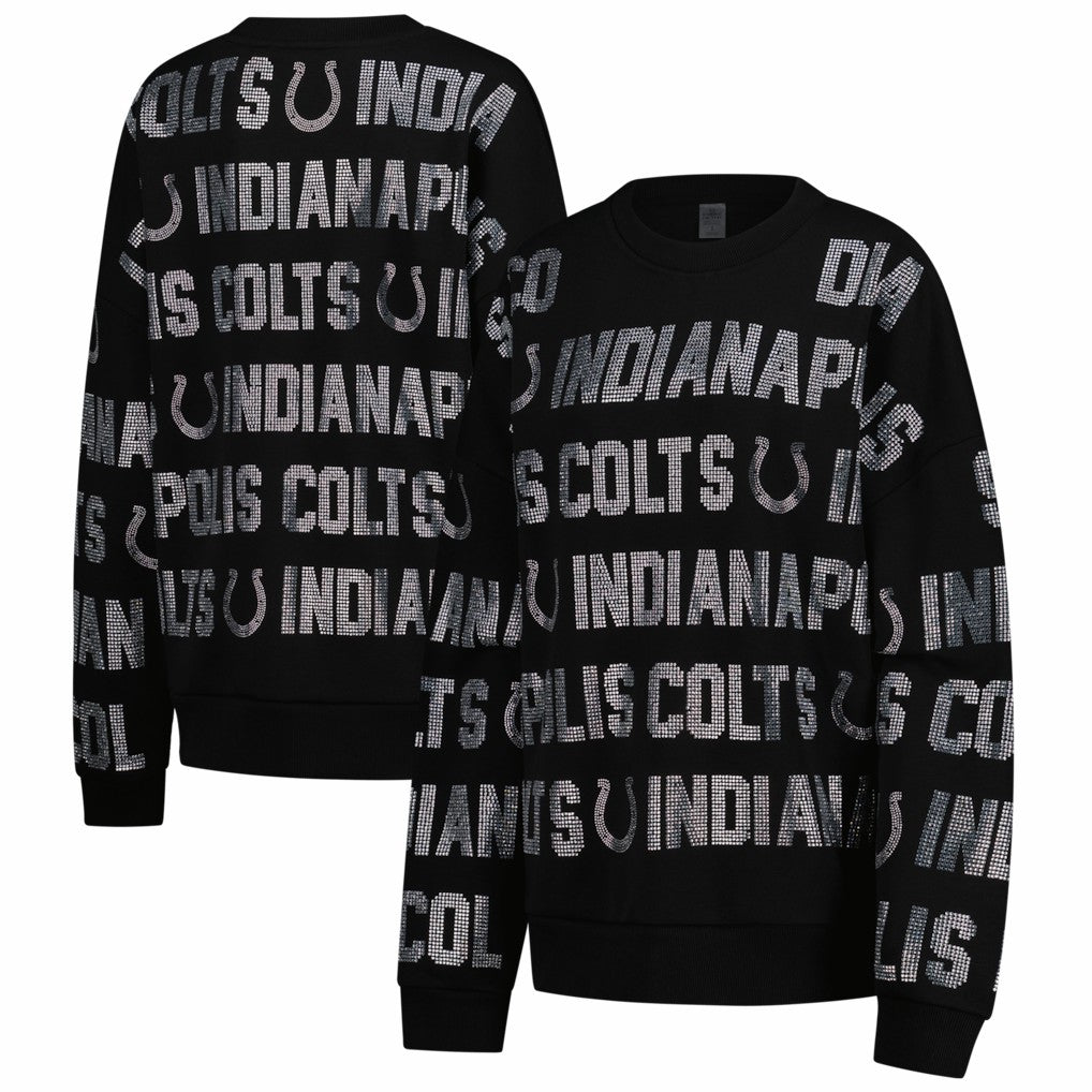 Indianapolis Colts Gameday Couture Women's Oversized Hype Era Rhinestone Text Sweatshirt Black | NFL