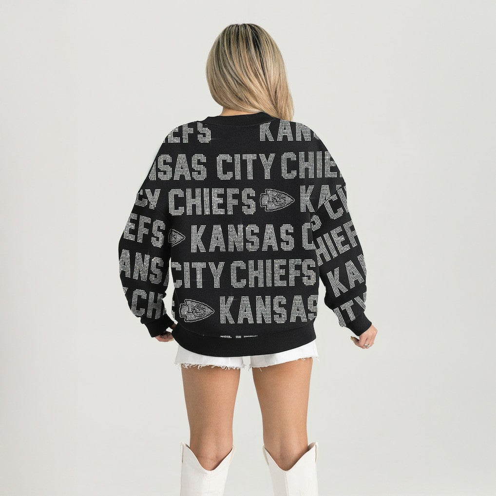 Kansas City Chiefs Gameday Couture Women's Oversized Hype Era Rhinestone Text Sweatshirt Black | NFL