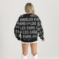 Los Angeles Rams Gameday Couture Women's Oversized Hype Era Rhinestone Text Sweatshirt Black | NFL