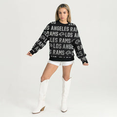 Los Angeles Rams Gameday Couture Women's Oversized Hype Era Rhinestone Text Sweatshirt Black | NFL