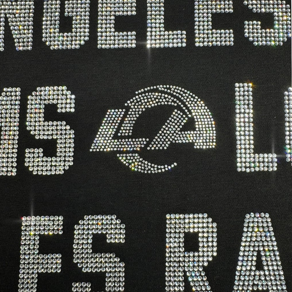 Los Angeles Rams Gameday Couture Women's Oversized Hype Era Rhinestone Text Sweatshirt Black | NFL