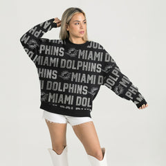 Miami Dolphins Gameday Couture Women's Oversized Hype Era Rhinestone Text Sweatshirt Black | NFL