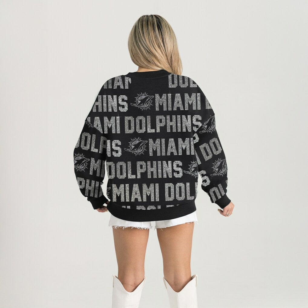 Miami Dolphins Gameday Couture Women's Oversized Hype Era Rhinestone Text Sweatshirt Black | NFL
