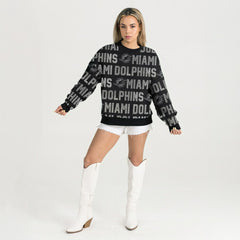 Miami Dolphins Gameday Couture Women's Oversized Hype Era Rhinestone Text Sweatshirt Black | NFL