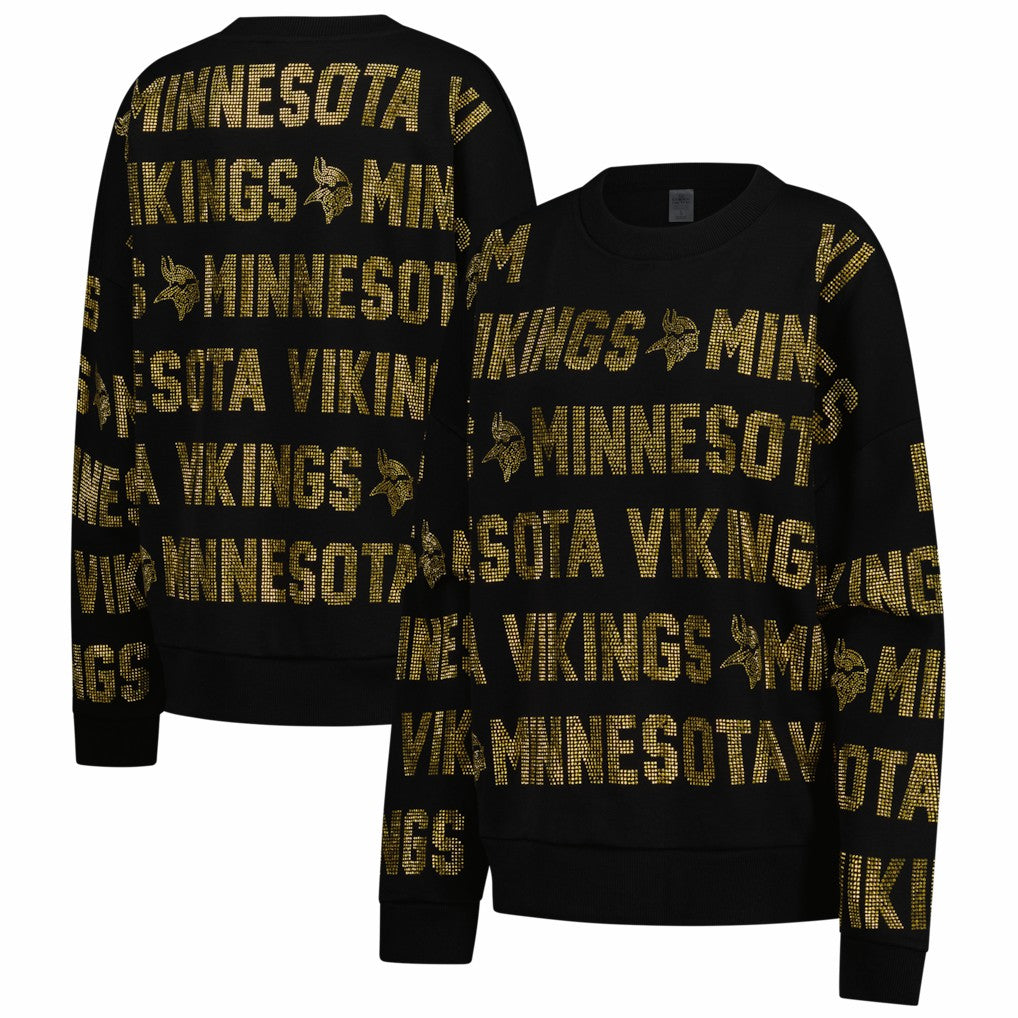 Minnesota Vikings Gameday Couture Women's Oversized Hype Era Rhinestone Text Sweatshirt Black | NFL