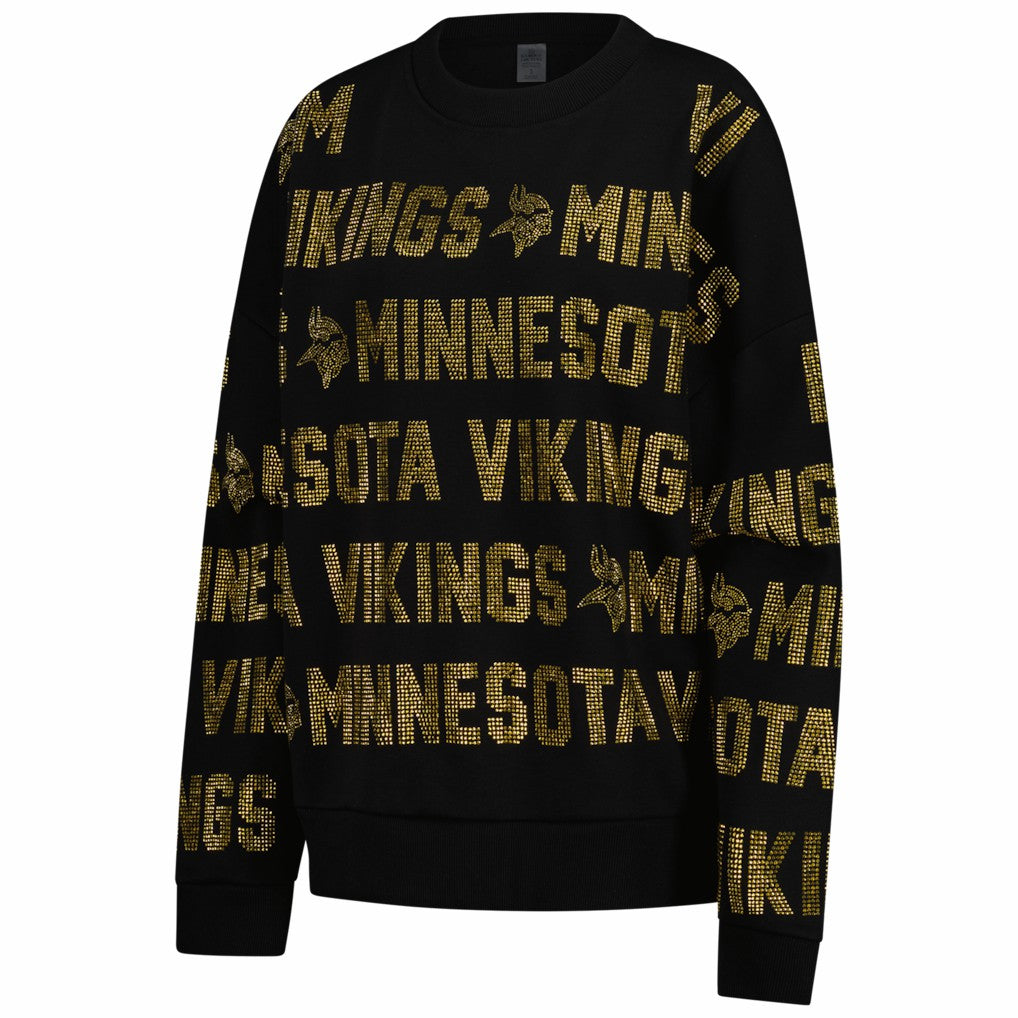 Minnesota Vikings Gameday Couture Women's Oversized Hype Era Rhinestone Text Sweatshirt Black | NFL
